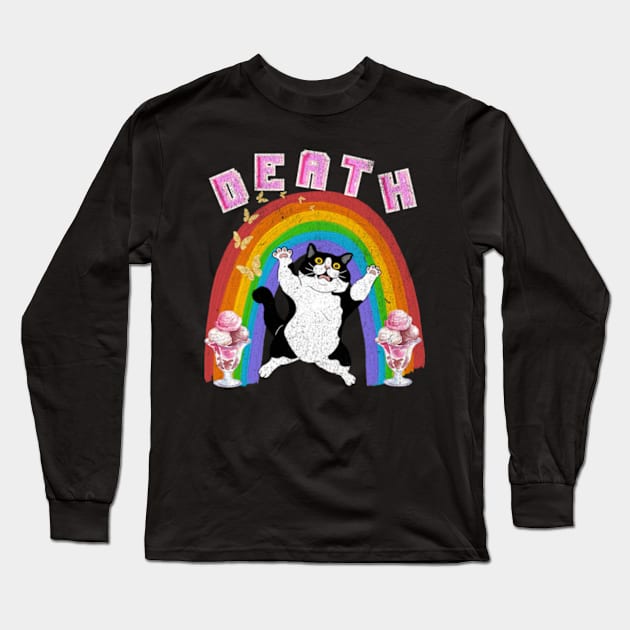 Death Weirdcore Pastel Goth Cat Rainbow Ice Cream Punk Long Sleeve T-Shirt by Lavender Celeste